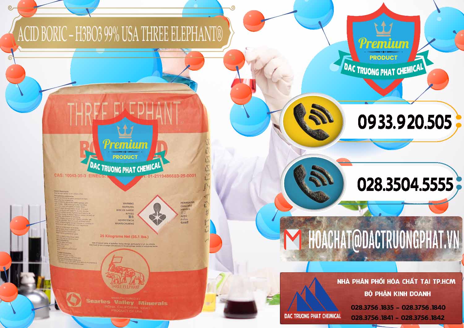 Đơn vị phân phối & bán Acid Boric – Axit Boric H3BO3 Mỹ USA Three Elephant® - 0005 - Chuyên cung cấp ( kinh doanh ) hóa chất tại TP.HCM - hoachatdetnhuom.vn