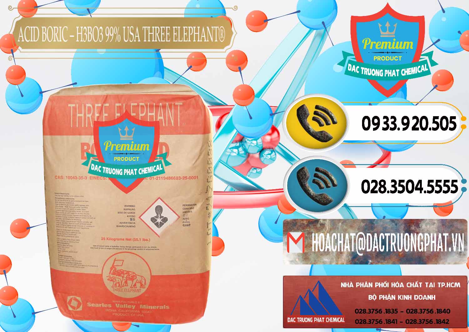 Cty chuyên cung cấp - bán Acid Boric – Axit Boric H3BO3 Mỹ USA Three Elephant® - 0005 - Chuyên bán & phân phối hóa chất tại TP.HCM - hoachatdetnhuom.vn