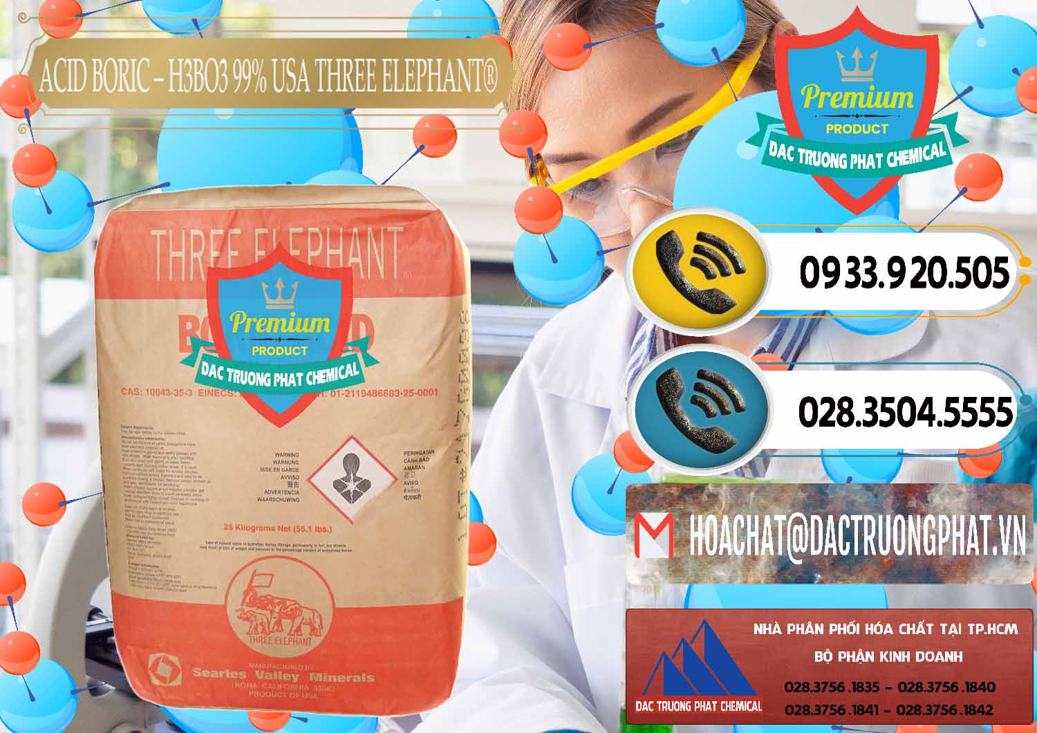 Nhà cung ứng và bán Acid Boric – Axit Boric H3BO3 Mỹ USA Three Elephant® - 0005 - Công ty chuyên bán và phân phối hóa chất tại TP.HCM - hoachatdetnhuom.vn