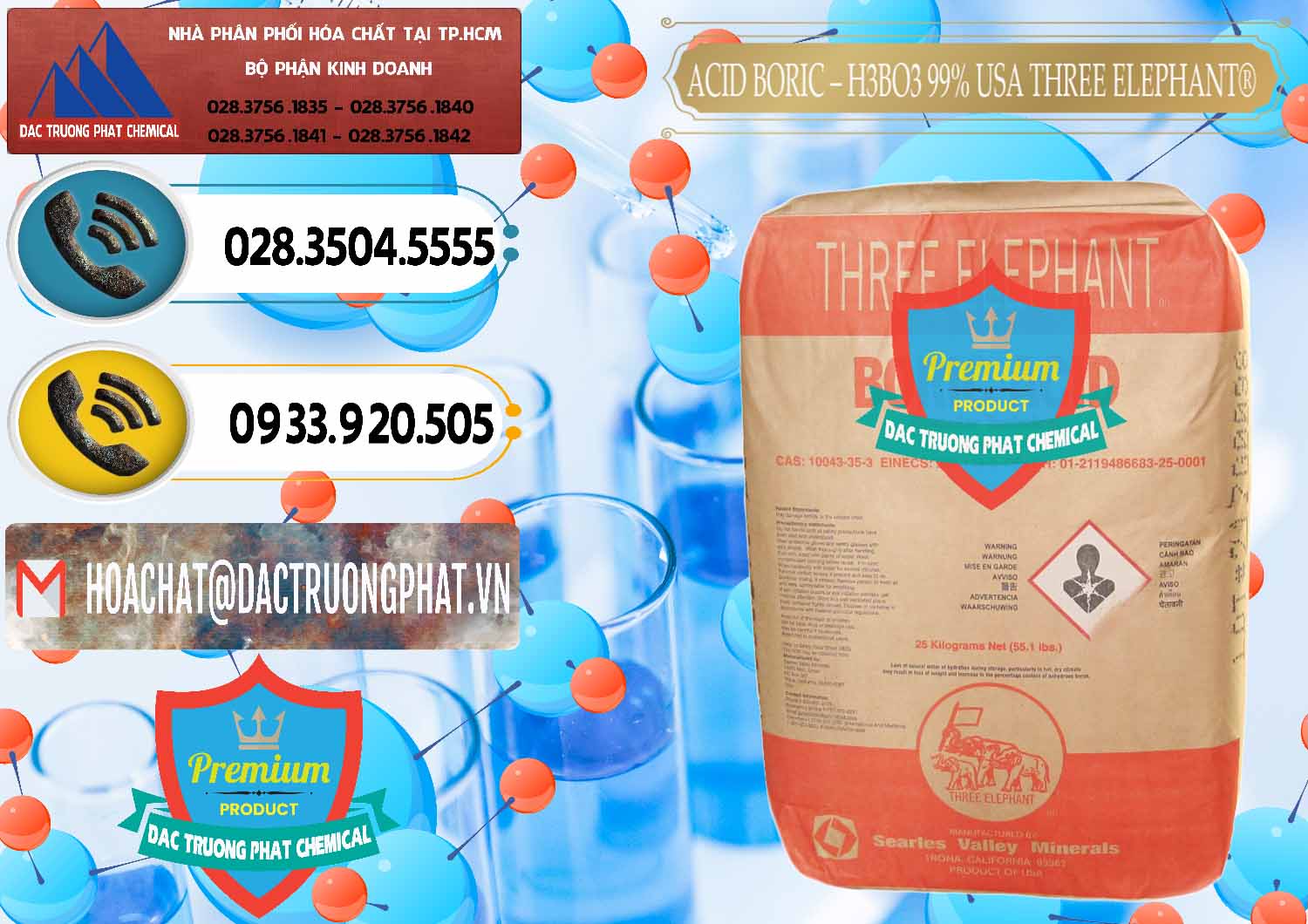Công ty phân phối _ bán Acid Boric – Axit Boric H3BO3 Mỹ USA Three Elephant® - 0005 - Cty chuyên bán - cung cấp hóa chất tại TP.HCM - hoachatdetnhuom.vn