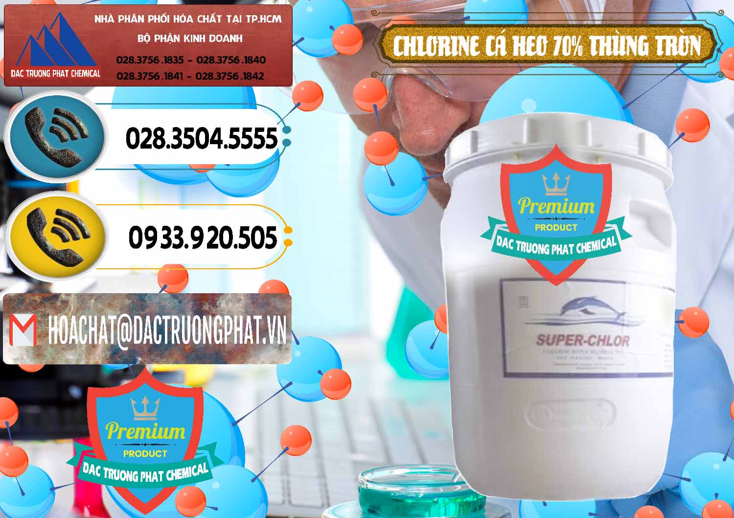 Bán Clorin - Chlorine Cá Heo 70% Super Chlor Thùng Tròn Nắp Trắng Trung Quốc China - 0239 - Nơi phân phối ( nhập khẩu ) hóa chất tại TP.HCM - hoachatdetnhuom.vn