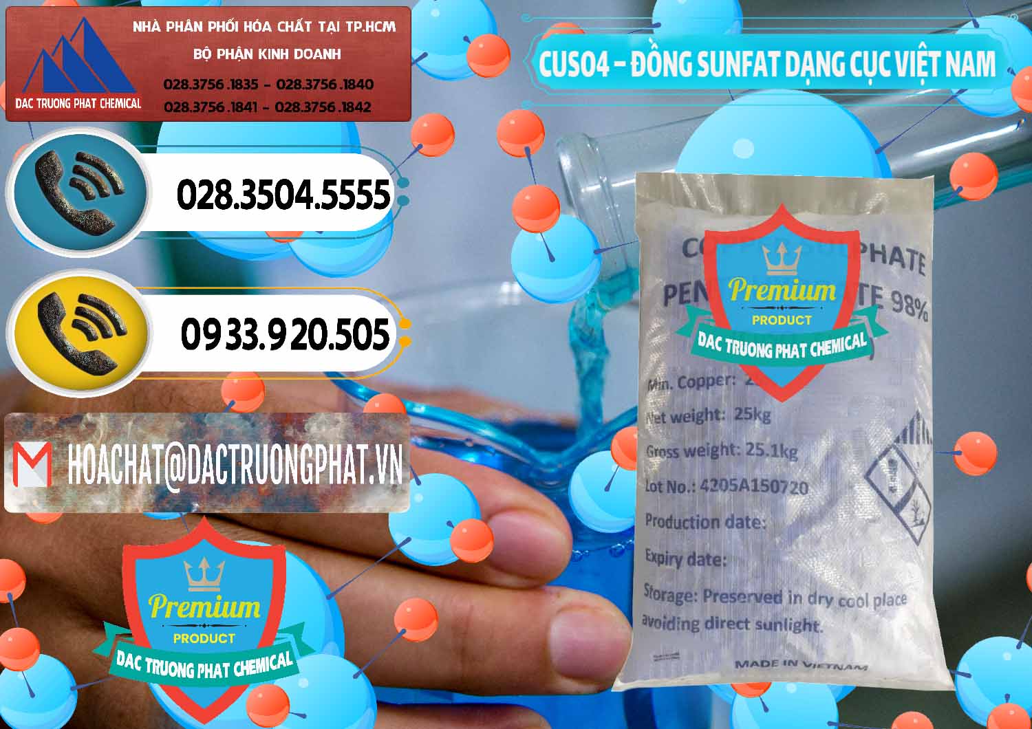 Nơi chuyên phân phối & bán CUSO4 – Đồng Sunfat Dạng Cục Việt Nam - 0303 - Công ty cung ứng - bán hóa chất tại TP.HCM - hoachatdetnhuom.vn
